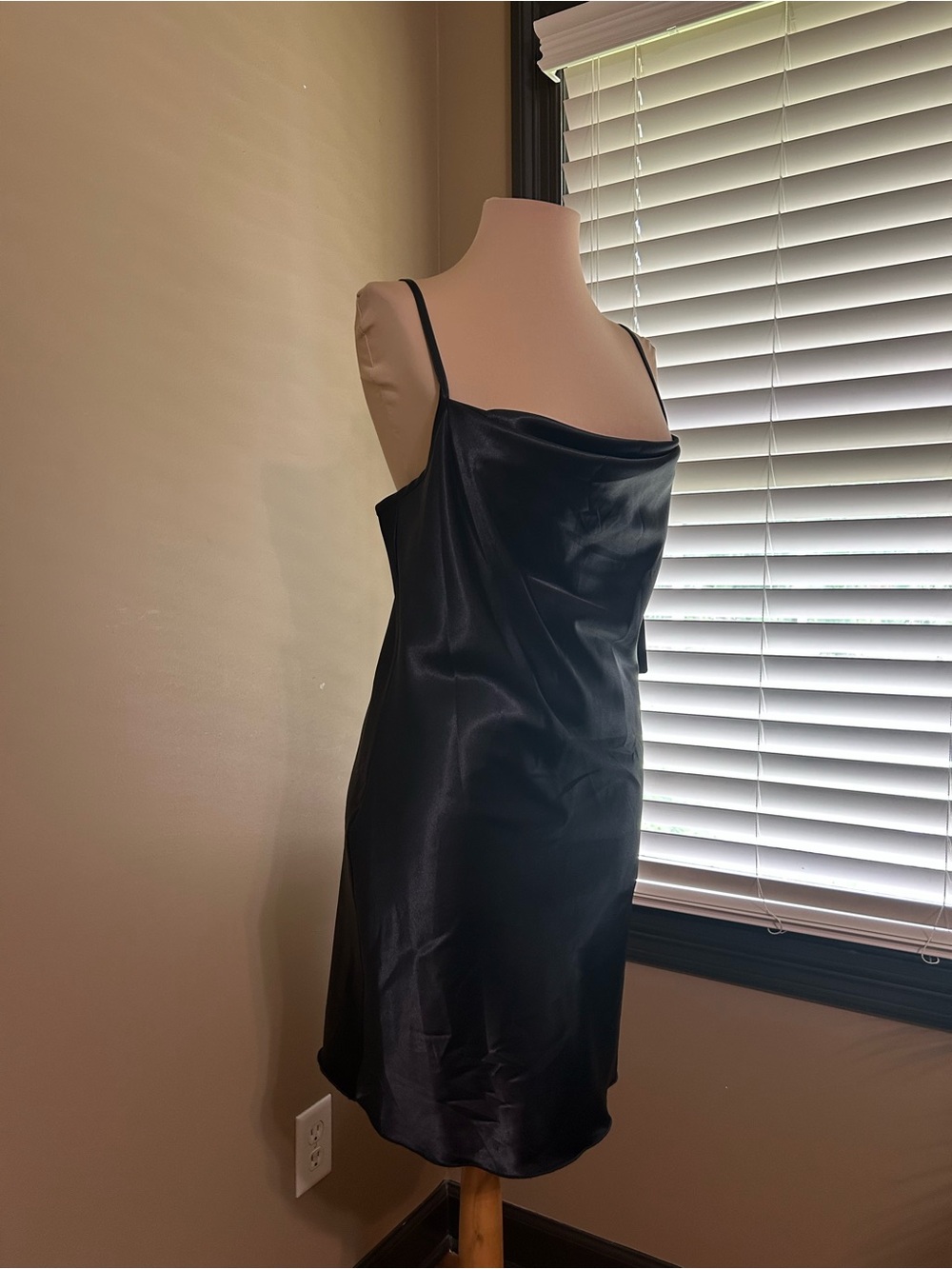 bebe Black Satin Cowl Neck Slip Dress